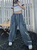 GETADME Retro Style Straight Leg Jeans For Female Niche Design, Loose And Multi Pocket Wide Leg Pants For Women's Jeans