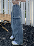 GETADME Retro Style Straight Leg Jeans For Female Niche Design, Loose And Multi Pocket Wide Leg Pants For Women's Jeans