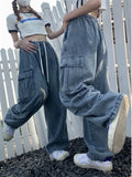 GETADME Retro Style Straight Leg Jeans For Female Niche Design, Loose And Multi Pocket Wide Leg Pants For Women's Jeans