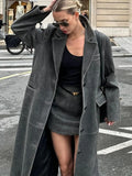 GETADME Retro Turn-down Collar Leather Long Coats Women Casual Solid Single Breasted Jackets Female Autumn Winter Chic High Street Tops