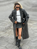 GETADME Retro Turn-down Collar Leather Long Coats Women Casual Solid Single Breasted Jackets Female Autumn Winter Chic High Street Tops