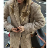 Getadme 레트로 울 버튼 수트 코트 여성 캐주얼 루즈 턴다운 칼라 그레이 코트 레이디 가을 겨울 클래식 우아한 스트리트 아웃웨어 