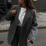 Getadme 레트로 울 버튼 수트 코트 여성 캐주얼 루즈 턴다운 칼라 그레이 코트 레이디 가을 겨울 클래식 우아한 스트리트 아웃웨어 