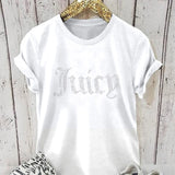 GETADME Rhinestone Letter 2000s Print Women Slim Crop Top Gothic Cute Baby Tee Vintage Grunge T-Shirt Y2k Clothes Summer Top Streetwear