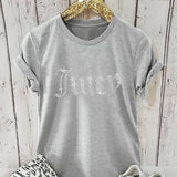 GETADME Rhinestone Letter 2000s Print Women Slim Crop Top Gothic Cute Baby Tee Vintage Grunge T-Shirt Y2k Clothes Summer Top Streetwear