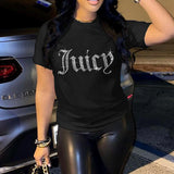 GETADME Rhinestone Letter 2000s Print Women Slim Crop Top Gothic Cute Baby Tee Vintage Grunge T-Shirt Y2k Clothes Summer Top Streetwear
