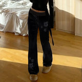 GETADME Rhinestones Star Velvet Flared Pants Y2K Aesthetic High Waist Baggy Sweatpants Jogging Casual Basic Boot Cut Trousers