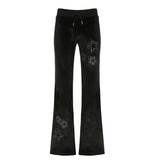 GETADME Rhinestones Star Velvet Flared Pants Y2K Aesthetic High Waist Baggy Sweatpants Jogging Casual Basic Boot Cut Trousers