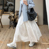 GETADME Rimocy Elegant Solid Color Long Skirt Women Korean Style A Line High Waist Skirt Woman 2025 Patchwork Fairy Cake Skirt Female