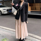 GETADME Rimocy Elegant Solid Color Long Skirt Women Korean Style A Line High Waist Skirt Woman 2025 Patchwork Fairy Cake Skirt Female