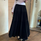 GETADME Rimocy Elegant Solid Color Long Skirt Women Korean Style A Line High Waist Skirt Woman 2025 Patchwork Fairy Cake Skirt Female
