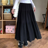 GETADME Rimocy Elegant Solid Color Long Skirt Women Korean Style A Line High Waist Skirt Woman 2025 Patchwork Fairy Cake Skirt Female