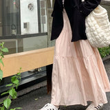GETADME Rimocy Elegant Solid Color Long Skirt Women Korean Style A Line High Waist Skirt Woman 2025 Patchwork Fairy Cake Skirt Female