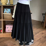 GETADME Rimocy Elegant Solid Color Long Skirt Women Korean Style A Line High Waist Skirt Woman 2025 Patchwork Fairy Cake Skirt Female