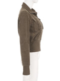 GETADME Rockmore Corduroy Cropped Jacket Y2K Vintage Women'S Sweatshirt Autumn Casual Long Sleeve Turn-down collar Zip Up Coats Female