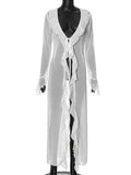 GETADME Ruffles Cardigan Women's Chic V Neck Long Sleeve Lace Up Beach Dress Summer 2025 Fashion Lady Vacation Cover Up A3087