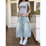 GETADME 2025 Summer Sexy Vintage Style Harajuku Blue Jeans Women's Y2K Punk Street Baggy Denim Trouser Casual Mop Calf Length Pants
