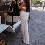 GETADME 2025 Ladies Elegant Sexy Halter Hollow Out Deep V Neck Solid Ruched Slimming Evening Party Maxi Backless Dresses Clubwear