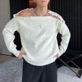 GETADME Mens Sweater Sexy Buckle Off-Shoulder Sweater Streetwear Fashion Youth Campus Versatile Long-Sleeved Top Men'S Clothing  New