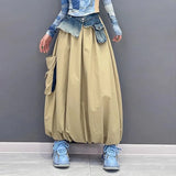 SuperAen Spring 2024 New Denim Patchwork Skirt Spring Autumn Black Skirt for Women