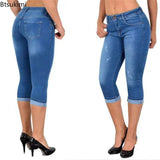 GETADME 2025 Women's Summer Skinny Denim Pants Jeans Mid Waist Stretch Capri Pants Knee Length Trousers Black Blue Ladies Pencil Pants