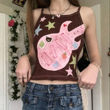 GETADME Y2k Subculture Punk Rock Camisole Retro Guitar Print Halter Vest Ladies Hip Hop Hottie Slim Tops Street Fashion Chic Clothing