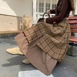 GETADME 빈티지 플레드 울 미디 스커트 여성 일본 하라주쿠 패치워크 비대칭 스커트 겨울 한국 캐주얼 디자인 A라인 팔다 
