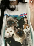 Harajuku Kawaii Women Clothing Cat Printed Graphic Tshirt O-neck Loose Short Sleeve Casual Y2k Aesthetic Top Fairy Grunge Tee