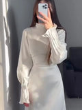 Spring Eid Muslim Dress Women Abaya Slim Fit Petal Sleeve Satin Morocco Party Dresses Ramadan Islam Dubai Arab Long Robe 2024