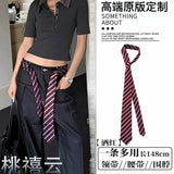 GETADME Long Skinny Plaid Waist Belt With Jeans Necktie Scarf Decorative Accessory Personality Trendy Hairband Fashionable Accessory
