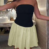 GETADME 섹시 A라인 드레스 여름 스트랩리스 여성 슬림핏 오프숄더 패션 화이트 패치워크 캐주얼 파티 여성 미니 드레스 의류