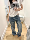 GETADME Women's American Retro Baggy Jean Denim Pants Wide Fit Y2K High Street Cowboy Cleanfit Japanese Harajuku Tide 2000s Chic New