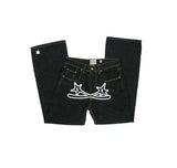 GETADME Y2k Men Retro Harajuku Clothing 2026 New Baggy Casual Wide Leg Jeans Hip Hop Print Jeans Trend Fashion Black High waist Jean