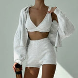 GETADME 솔리드 스포츠 3피스 세트 크롭 베스트 후드 트랙수트 여성 캐주얼 스웨트셔츠 코트 미니 반바지 매칭 세트 스포츠웨어 3피스 아웃핏