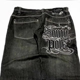 GETADME American Y2K Street Trend Letter Embroidered Loose Jeans Men Harajuku New Hip Hop Oversized Wide-leg Pants Unisex Mopping Jeans