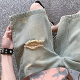 GETADME Summer Distressed Ripped Jorts Mens Drawstring Retro Fashion Denim Shorts Hombre Y2K Streetwear Baggy Short Jeans Blue Bermuda
