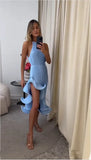 GETADME Women Romantic Yellow Halter Maxi Dress Ribbed Knit Ruffled High-slit Slim-fit Vestido 2026 Lady New Spring Trendy Fashion Robes