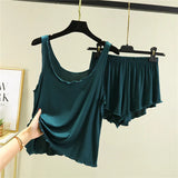 GETADME 캐주얼 파자마 푸르 페미 여름 모달 탱크탑 반바지 투피스 세트 라운드넥 민소매 홈웨어 여성 파자마 슈트