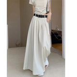 Temperament High Waist Y2k White Half Skirt Women's Summer Long Skirt Streetwear Slim Casual All-match Pleated A-line Skirt