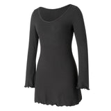 GETADME Women Bodycon Mini Dresses for Women Sexy Long Sleeve Ruched Short Dress Knit Long Sweater Fairy Grunge Y2K Streetwear