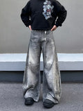 GETADME 2026 American Retro Y2K Streetwear Washed Grey Patchwork Baggy Jeans Pants For Men Clothing Wide Leg Long Trousers Ropa Hombre