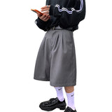 GETADME Mauroicardi 봄 여름 루즈 캐주얼 소프트 그레이 플리츠 반바지 남성용 하이웨이스트 숏 스트레이트 팬츠 한국 의류 2025