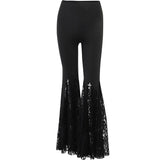 GETADME Women Gothic Flare Pants Sexy Black Lace Patchwork High Waist Vintage Harajuku Hippie Punk Grunge Streetwear Female Y2k Pants