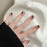 GETADME Faux ongles courts à coller, couleur nude, motif étoiles Y2K, effet œil de chat, strass, pour manucure DIY.