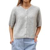 GETADME Lamuusaa y2k Sweaters 2000s Clothes Solid Color Round Neck Single Breasted Short Sleeve Cardigan Tops for Women Streetwear