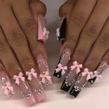GETADME 24pcs Upgrade Your Look With Pink leopard print bow full coverage false nail set 1pc Nail File & 1Nail Glue Sticker Kit Nails