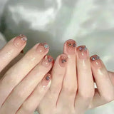 GETADME 24개 탈착식 숏 프레스 온 네일 Y2K 라인스톤 거짓 네일 (글루 포함) 발레 스위트 쿨 걸스 인조 거짓 네일 팁