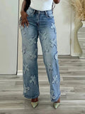 GETADME Women's Fashion Spring and Autumn New Vintage Washed Denim Tassel Cross Hip-hop Straight Leg 9-inch Pants