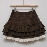 GETADME Japanese Y2k Cute Ruffled Plaid Skirt Punk Rock Subculture Cake Skirts Japanese Preppy Style Casual New 2025 Women Skirts