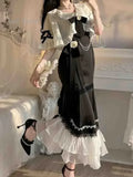 GETADME French Vintage Fairy Mermaid Dress Women Lace Korean Party Princess Strap Dress Female 2025 Spring Court Sweet Lolita Midi Dress
